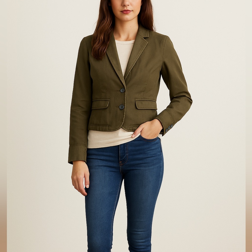 Anthropologie Hei Hei Delaine Blazer Olive Army Green Jacket Embroidery Detail 4